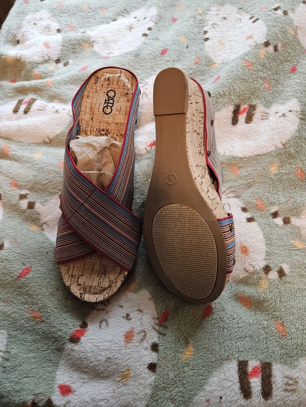 BRAND NEW ** Multicolor Striped Cork Wedge Slide